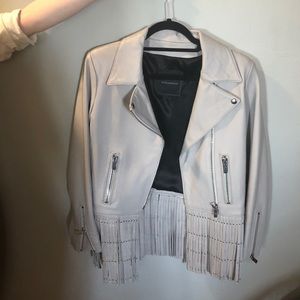 Nour Hammour Fringe Lamb Leather Gray Jacket